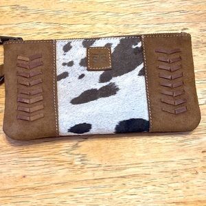 STS leather and cowhide clutch 5”x9.5”, lightly used